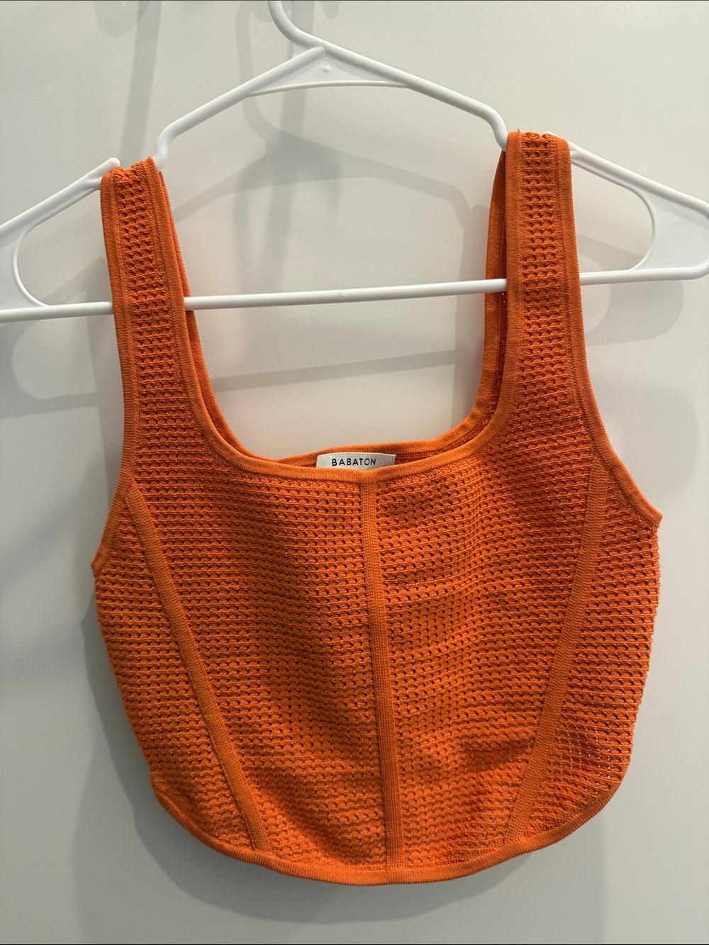 Babaton Orange Textured Knit Bandeau Tank